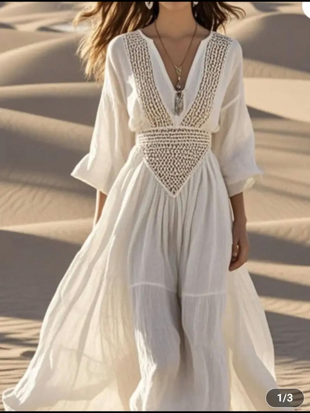 Boho Crochet-Trim White Maxi Dress - Picture 5 of 7